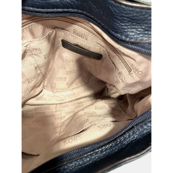Michael Kors Medium Navy Blue Subtle Leather Shoulder Crossbody Bag Outside Pock - Picture 7 of 15